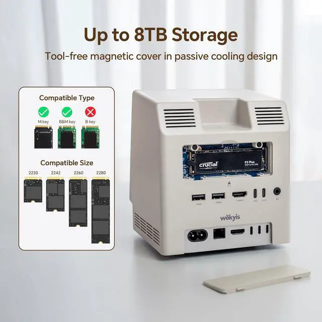Alt view image 5 of 7 - M5 Retro Dock Station for Mac mini M4, 5inch HD Display, 10Gbps M.2 NVMe SSD Enclosure, SD/Micro SD Reader 4.0, 4*USB-A 1*USB-C 10Gbps, 3.5mm Earphone Jack