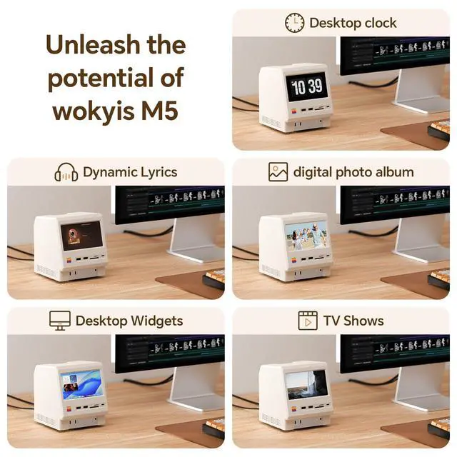 Alt view image 2 of 7 - M5 Retro Dock Station for Mac mini M4, 5inch HD Display, 10Gbps M.2 NVMe SSD Enclosure, SD/Micro SD Reader 4.0, 4*USB-A 1*USB-C 10Gbps, 3.5mm Earphone Jack