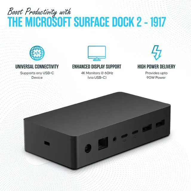 Alt view image 3 of 6 - SVS-00001/1917 Microsoft Surface Dock 2 USB-C Docking Station Pro/Book/Go | 199W Power Supply, USB-C to C Cable Included, Dual 4K 60Hz Display Support, USB-A/C Ports, Ethernet & Audio Connectivity
