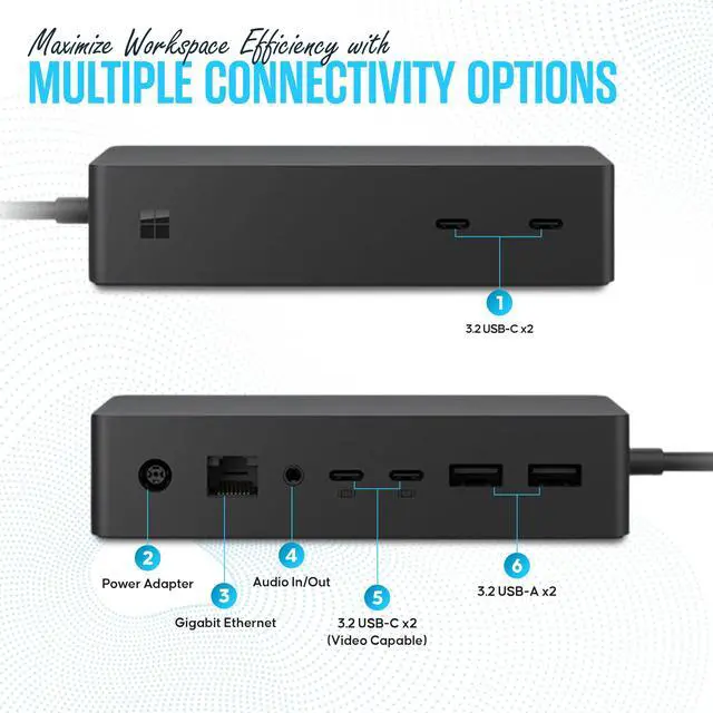 Alt view image 4 of 6 - SVS-00001/1917 Microsoft Surface Dock 2 USB-C Docking Station Pro/Book/Go | 199W Power Supply, USB-C to C Cable Included, Dual 4K 60Hz Display Support, USB-A/C Ports, Ethernet & Audio Connectivity