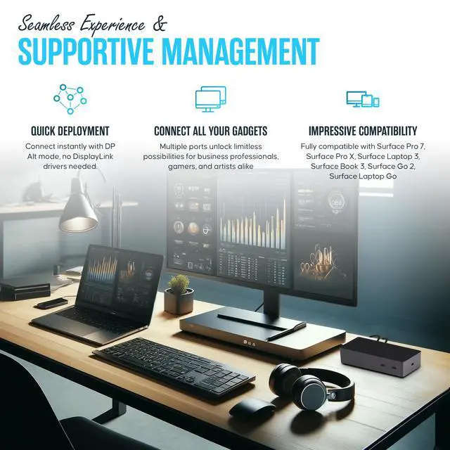 Alt view image 5 of 6 - SVS-00001/1917 Microsoft Surface Dock 2 USB-C Docking Station Pro/Book/Go | 199W Power Supply, USB-C to C Cable Included, Dual 4K 60Hz Display Support, USB-A/C Ports, Ethernet & Audio Connectivity