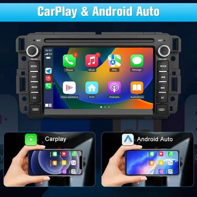 Alt view image 3 of 7 - Car Stereo for Chevy Silverado GMC Sierra Yukon 2007-2013, Android GPS Navigation Head Unit Radio Replacement with CarPlay Android Auto Multimedia Video Player - with Backup Camera