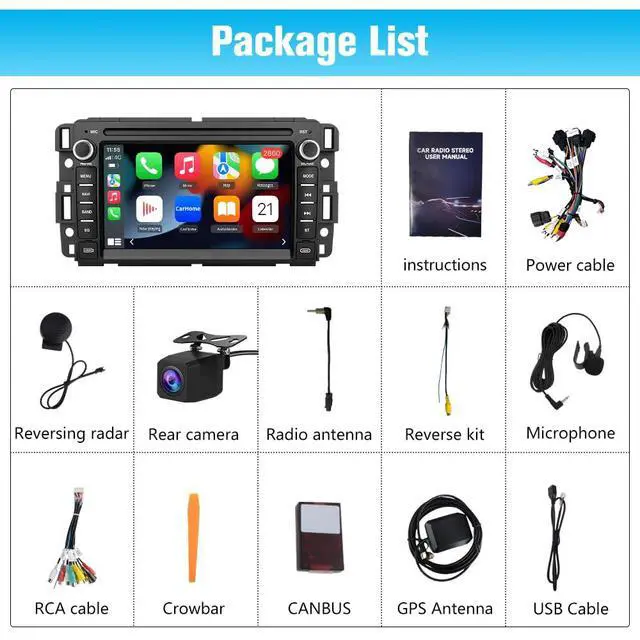 Alt view image 7 of 7 - Car Stereo for Chevy Silverado GMC Sierra Yukon 2007-2013, Android GPS Navigation Head Unit Radio Replacement with CarPlay Android Auto Multimedia Video Player - with Backup Camera