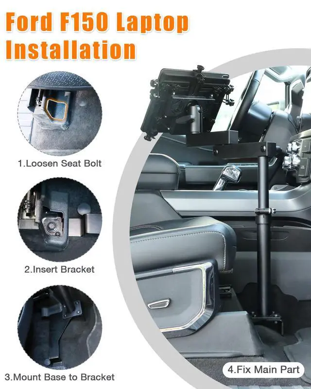 Alt view image 2 of 7 - Truck Laptop Mount Fit for 2015-2026 Ford F150, 2017-2026 F250, F350, F550, No-Drilling Vehicle Computer Stand with 2 Cooling Fans for Passenger Seat, Fully Adjustable Angle