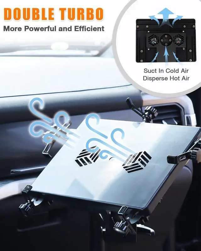 Alt view image 3 of 7 - Truck Laptop Mount Fit for 2015-2026 Ford F150, 2017-2026 F250, F350, F550, No-Drilling Vehicle Computer Stand with 2 Cooling Fans for Passenger Seat, Fully Adjustable Angle