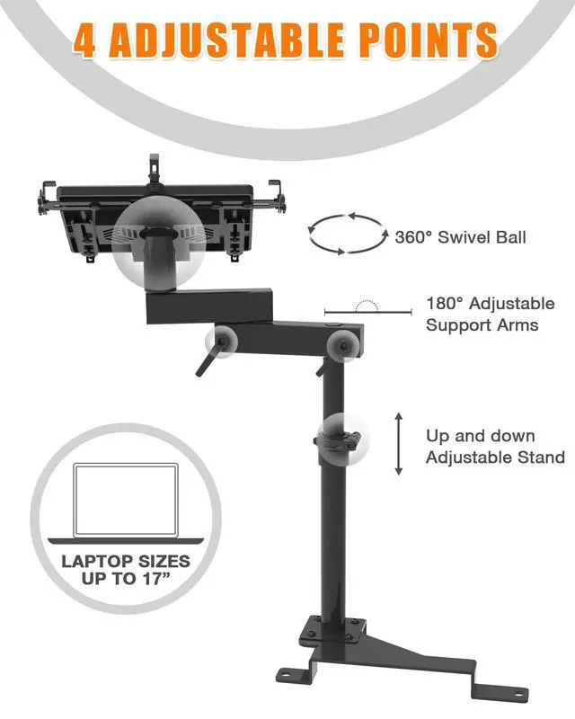 Alt view image 4 of 7 - Truck Laptop Mount Fit for 2015-2026 Ford F150, 2017-2026 F250, F350, F550, No-Drilling Vehicle Computer Stand with 2 Cooling Fans for Passenger Seat, Fully Adjustable Angle