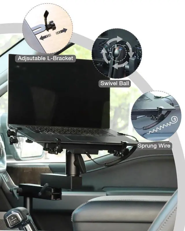 Alt view image 5 of 7 - Truck Laptop Mount Fit for 2015-2026 Ford F150, 2017-2026 F250, F350, F550, No-Drilling Vehicle Computer Stand with 2 Cooling Fans for Passenger Seat, Fully Adjustable Angle