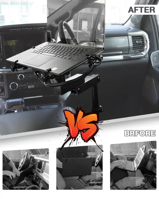 Alt view image 6 of 7 - Truck Laptop Mount Fit for 2015-2026 Ford F150, 2017-2026 F250, F350, F550, No-Drilling Vehicle Computer Stand with 2 Cooling Fans for Passenger Seat, Fully Adjustable Angle