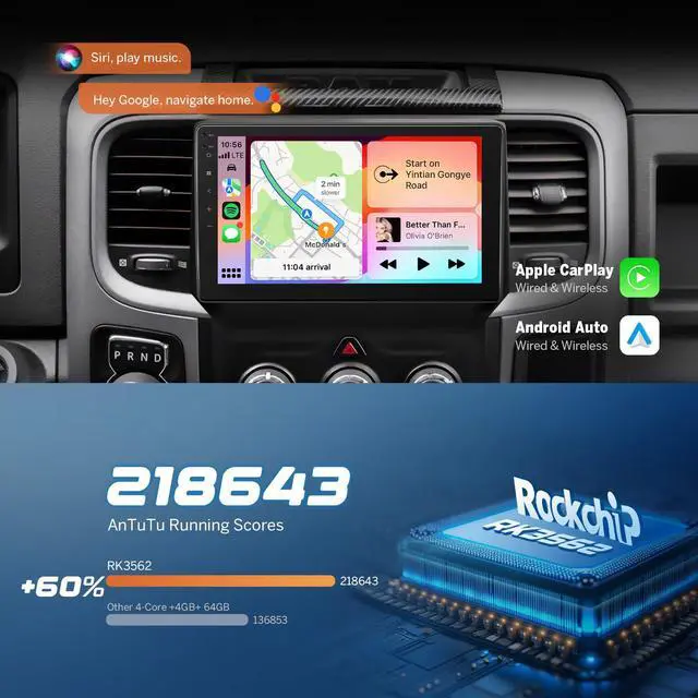 Alt view image 5 of 7 - 4+64GB 9" IPS Android Car Stereo for Dodge Ram 1500 2500 13-18 | DGRMX7A Manual AC Wireless CarPlay SWC built-in microphone plug play Screen Navigation head unit