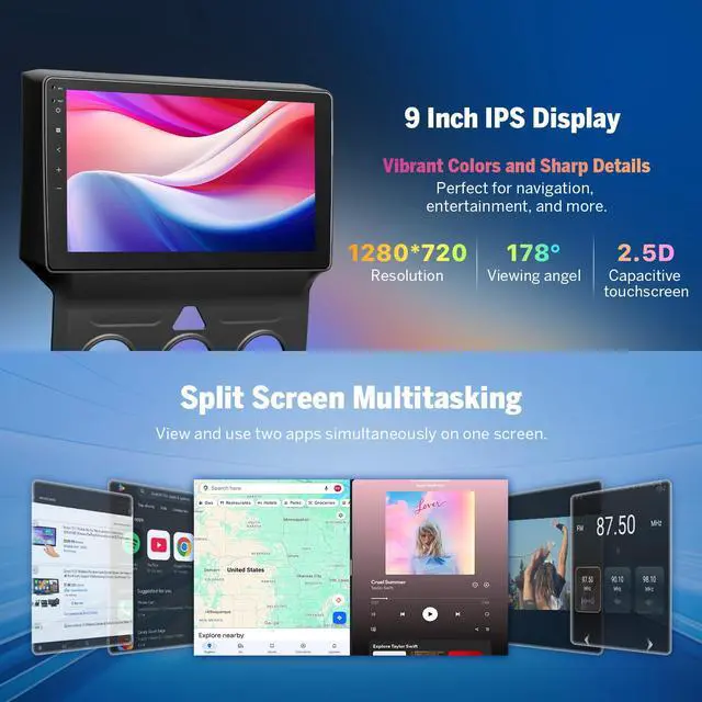 Alt view image 6 of 7 - 4+64GB 9" IPS Android Car Stereo for Dodge Ram 1500 2500 13-18 | DGRMX7A Manual AC Wireless CarPlay SWC built-in microphone plug play Screen Navigation head unit
