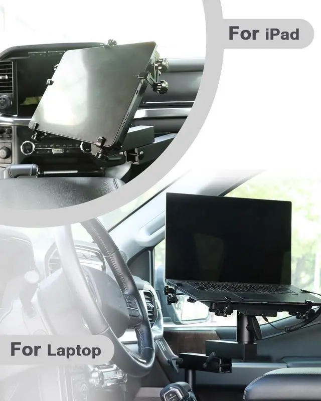 Alt view image 7 of 7 - Truck Laptop Mount Fit for 2015-2026 Ford F150, 2017-2026 F250, F350, F550, No-Drilling Vehicle Computer Stand with 2 Cooling Fans for Passenger Seat, Fully Adjustable Angle