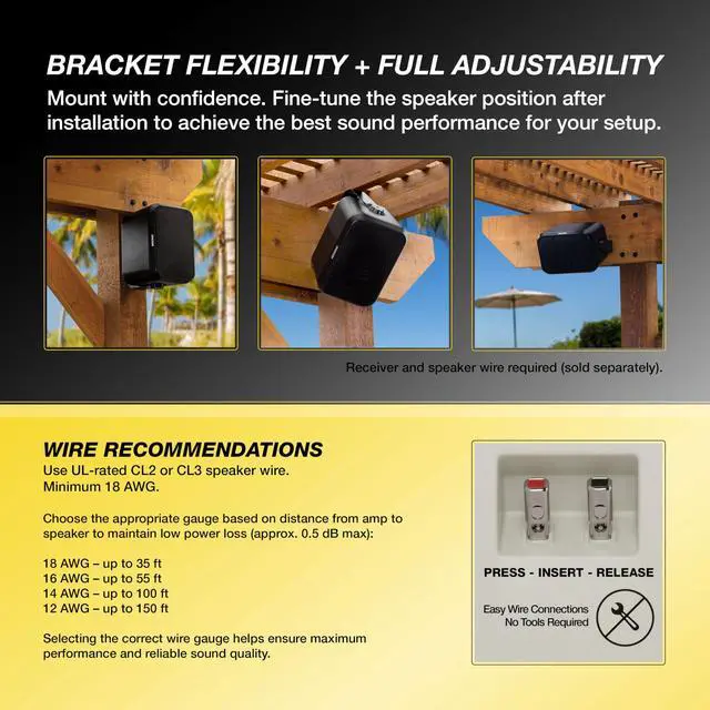 Alt view image 5 of 7 - Outdoor Audio 6 Indoor Outdoor Speakers (52OA6B) Weatherproof, UV-Resistant Wall or Ceiling Mount Speakers with Polyethylene-Mica Woofer Black