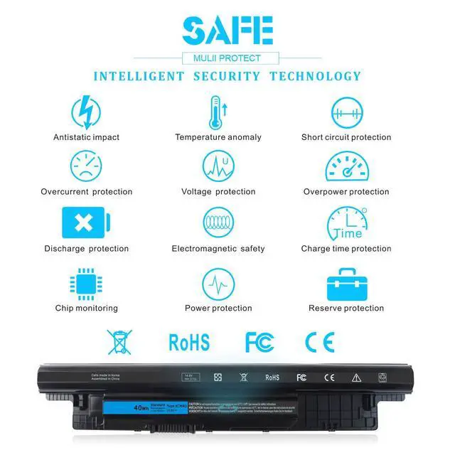 Alt view image 7 of 7 - 40Wh XCMRD 14.8V Battery for Dell Inspiron 15 3000 Series 3542 3543 3521 3537 3531 3541 17 3721 3737 15R 5537 5521 17R 5737 5721 14 3421 3437 3443 14R 5421 Latitude 3540 3440 P28F P40F FW1MN 4WY7C