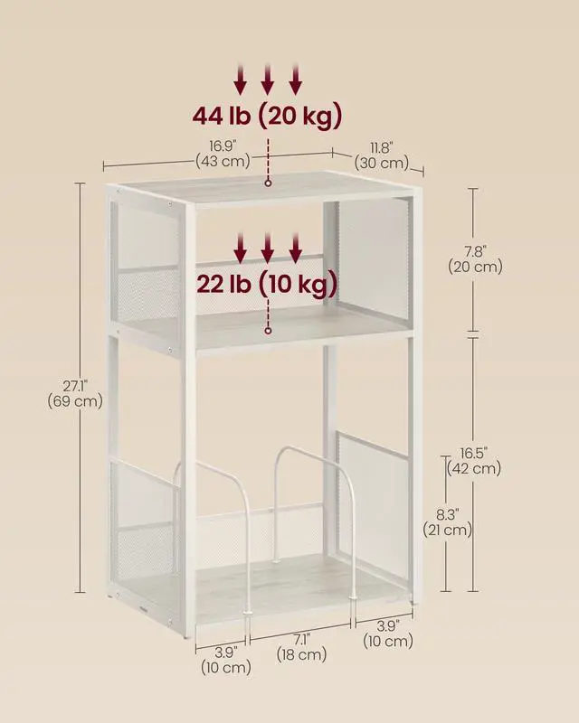 Alt view image 3 of 6 - Record Player Stand, 3-Tier Side Table, Vinyl Record Storage up to 100 Albums, End Table for Living Room, Bedroom, Rustic White ULET275W01