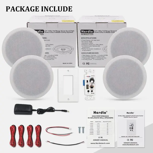 Alt view image 7 of 7 - 6.5'' Bluetooth Ceiling Speakers 600W 2-Way Flush Mount Speakers System with Wall Amplifier Receiver for Home Theater Office (2 Pairs, Paintable-Grille)
