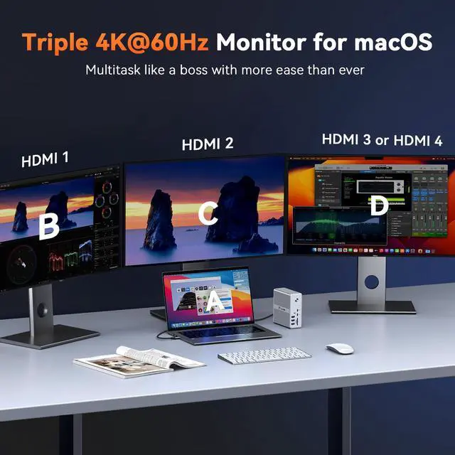 Alt view image 5 of 7 - 18-in-1 DisplayLink Docking Station 4 Monitor with 4 HDMI | Quad/Triple 4K@60Hz Dock, 120W Power Adapter, 18W Phone Fast Charge, for Windows & MacBook, Ideal for Tech Professionals