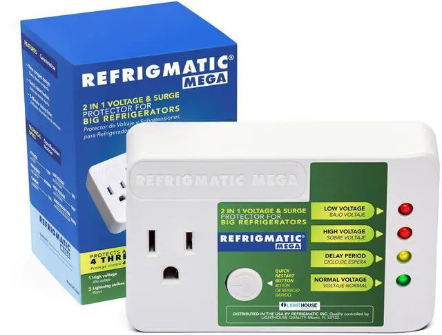 Main image of Mega Voltage & Surge Protector for Large Refrigerators | 1005J rating, ideal for refrigerators 27 cu. ft. and larger. Includes quick restart button and LED indicator system