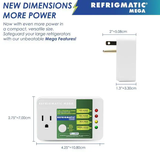 Alt view image 6 of 7 - Mega Voltage & Surge Protector for Large Refrigerators | 1005J rating, ideal for refrigerators 27 cu. ft. and larger. Includes quick restart button and LED indicator system