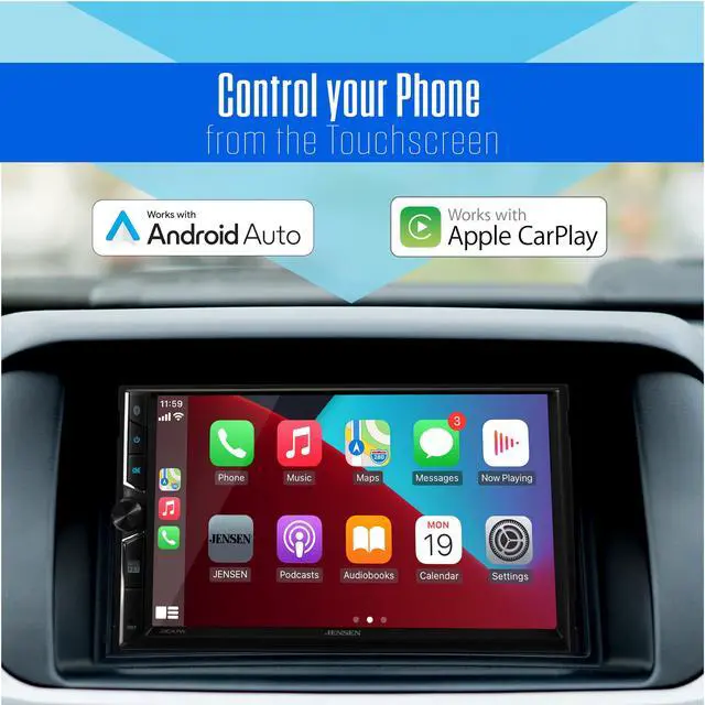 Alt view image 2 of 7 - J3CA7W 7" Wireless Apple CarPlay Android Auto Double DIN Car Stereo | Wired or wireless Certified Apple CarPlay and Android Auto, 7-inch touchscreen, Bluetooth, backup camera input, USB