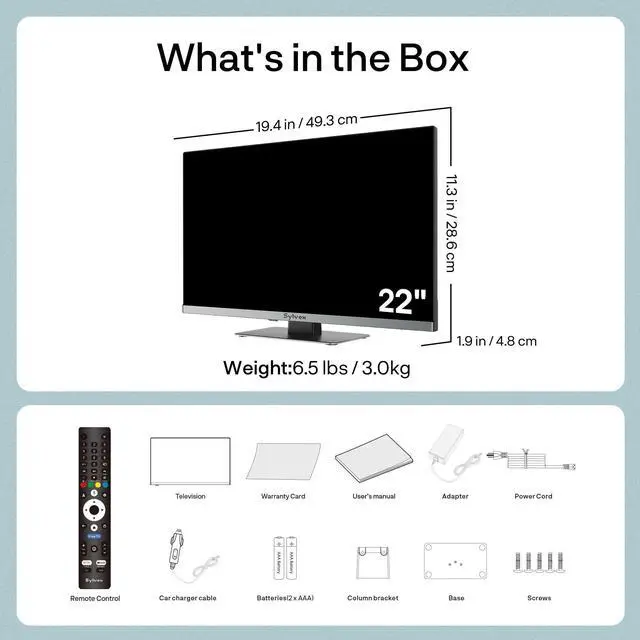 Alt view image 3 of 7 - 22'' Smart RV TV, 12V/24V Google TV with Built-in DVD Player, 1080P Full HD RV Television, Anti-Vibration Design, Wide Voltage Protection (932V), Ultra-Narrow bezels(Limo Series 2026)