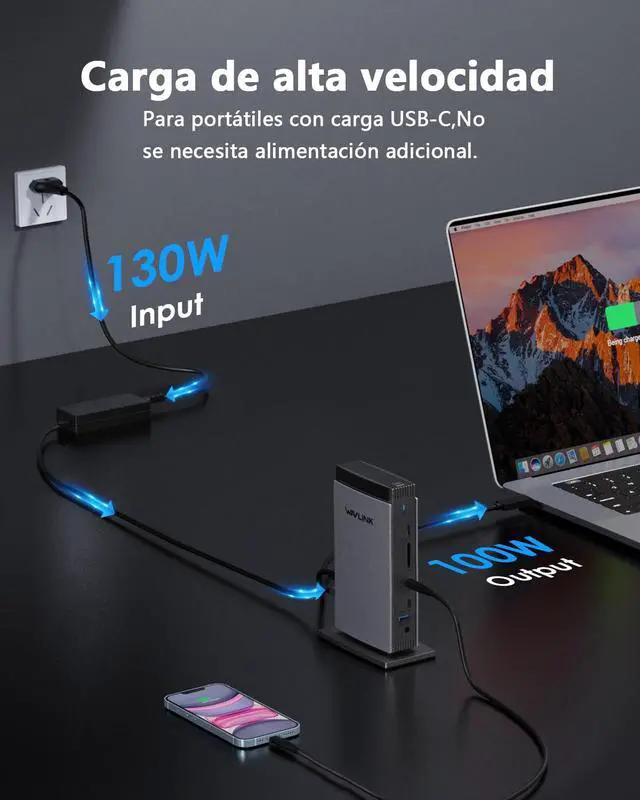Alt view image 5 of 6 - Docking Station 3 Monitors, Triple 4K@60Hz for MacBook M1/M2/M3/M4/Windows, Displaylink Dock with 3X HDMI or 2X DisplayPort, 130WPD,5 USB Ports, Ethernet, Audio, SD/TF