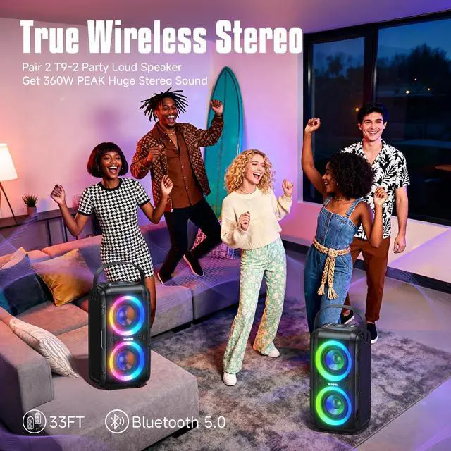 Alt view image 4 of 7 - Party Bluetooth Speaker Boom Box, 180W Max Big Large Speaker | 105dB Loudest Wireless Outdoor Portable Speaker 4 Drivers with 2*4.04'' Subwoofer, 80W HD Huge Deep Bass, IPX5/24H/EQ/USB/TF