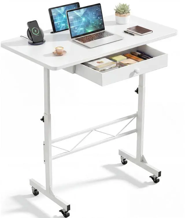 Main image of Small Standing Desk with Storage Drawer, Mobile Height Adjustable Rolling Sit Stand Desk with Lockable Wheels 4Level Portable Laptop Desk for Small Space Home Office Treadmill Workstation