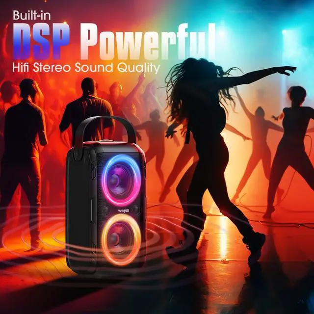 Alt view image 7 of 7 - Party Bluetooth Speaker Boom Box, 180W Max Big Large Speaker | 105dB Loudest Wireless Outdoor Portable Speaker 4 Drivers with 2*4.04'' Subwoofer, 80W HD Huge Deep Bass, IPX5/24H/EQ/USB/TF