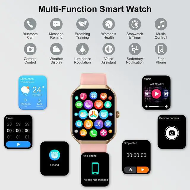 Alt view image 6 of 7 - Smart Watch for Women, 1.96" HD 2026 Smartwatch (Answer/Make Call) with Heart Rate/Sleep Monitor/Pedometer Fitness Watch 113+ Sport Modes, IP68 Waterproof Activity Tracker for Android iOS
