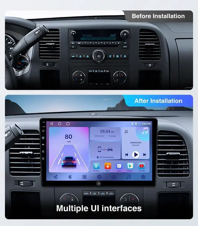 Alt view image 2 of 7 - Touchscreen Car Stereo Radio Upgrade for Chevy Silverado 2007-2013 GMC Sierra Yukon Buick Enclave Replacement Head Unit Installation Kit Built in CarPlay Android Auto(10" 2G+64G)