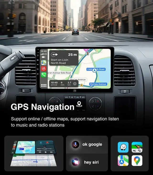 Alt view image 4 of 7 - Touchscreen Car Stereo Radio Upgrade for Chevy Silverado 2007-2013 GMC Sierra Yukon Buick Enclave Replacement Head Unit Installation Kit Built in CarPlay Android Auto(10" 2G+64G)