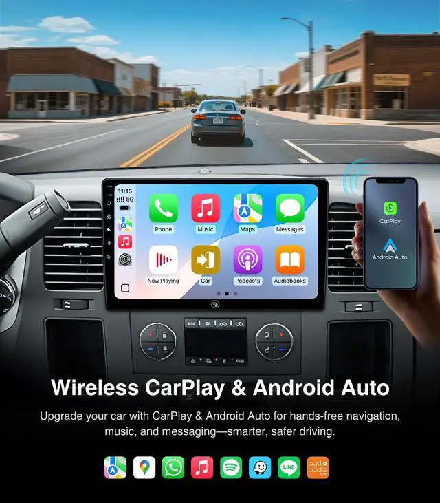 Alt view image 5 of 7 - Touchscreen Car Stereo Radio Upgrade for Chevy Silverado 2007-2013 GMC Sierra Yukon Buick Enclave Replacement Head Unit Installation Kit Built in CarPlay Android Auto(10" 2G+64G)