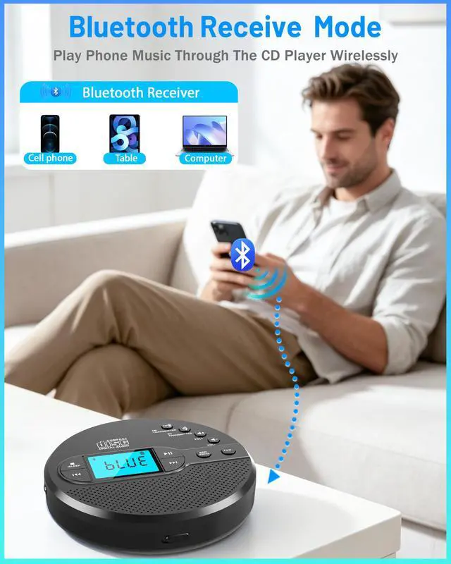 Alt view image 5 of 7 - Portable CD Player with Bluetooth & Speaker, FM Transmitter for Car