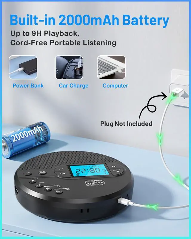 Alt view image 7 of 7 - Portable CD Player with Bluetooth & Speaker, FM Transmitter for Car