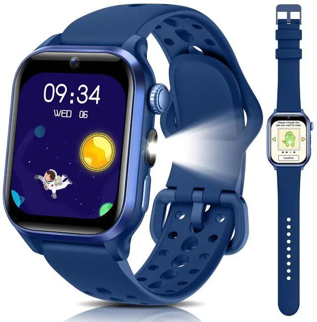 Main image of Smart Watch for Kids No App or Phone Needed, IP68 Waterproof, Flashlight | Kid Fitness Watches Pedometer, 24/7 Heart Rate, Sleep Monitor, Puzzle Games for Boys&Girls Ages 4-12, Blue