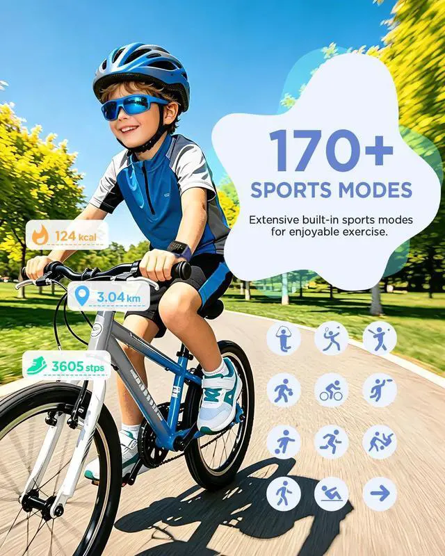 Alt view image 2 of 7 - Smart Watch for Kids No App or Phone Needed, IP68 Waterproof, Flashlight | Kid Fitness Watches Pedometer, 24/7 Heart Rate, Sleep Monitor, Puzzle Games for Boys&Girls Ages 4-12, Blue