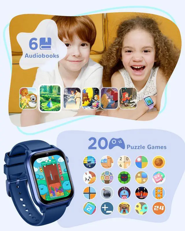 Alt view image 5 of 7 - Smart Watch for Kids No App or Phone Needed, IP68 Waterproof, Flashlight | Kid Fitness Watches Pedometer, 24/7 Heart Rate, Sleep Monitor, Puzzle Games for Boys&Girls Ages 4-12, Blue