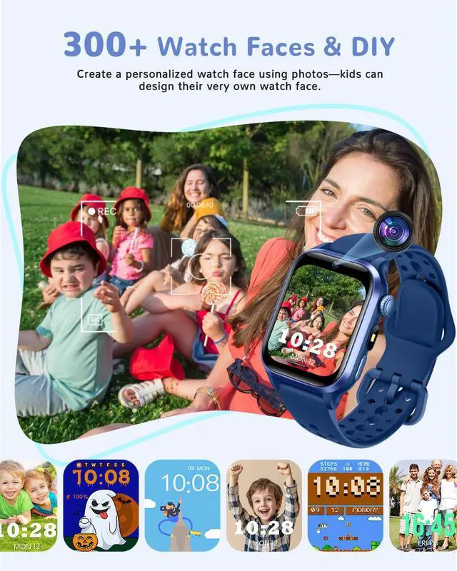 Alt view image 6 of 7 - Smart Watch for Kids No App or Phone Needed, IP68 Waterproof, Flashlight | Kid Fitness Watches Pedometer, 24/7 Heart Rate, Sleep Monitor, Puzzle Games for Boys&Girls Ages 4-12, Blue