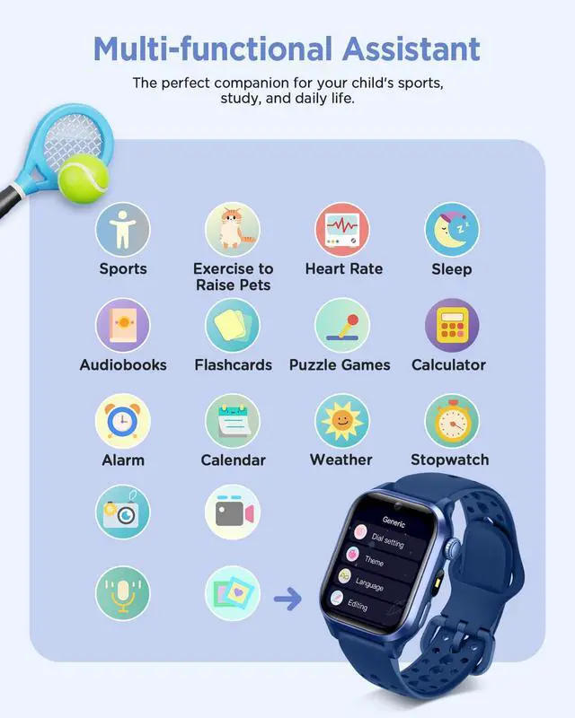 Alt view image 7 of 7 - Smart Watch for Kids No App or Phone Needed, IP68 Waterproof, Flashlight | Kid Fitness Watches Pedometer, 24/7 Heart Rate, Sleep Monitor, Puzzle Games for Boys&Girls Ages 4-12, Blue