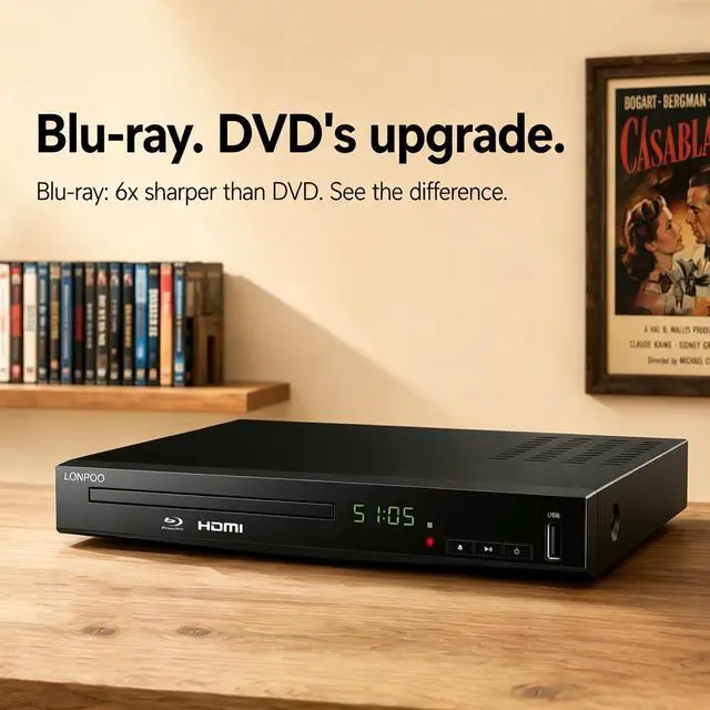 Alt view image 2 of 7 - Blu Ray Player for TV,Full HD DVD Player HDMI with Dolby Digital TrueHD/DTS | Region A Blu-ray,Region Free DVD Disc,DVD Upscaling,1080P Home Theater DVD CD Player, Support HDD and USB Playback