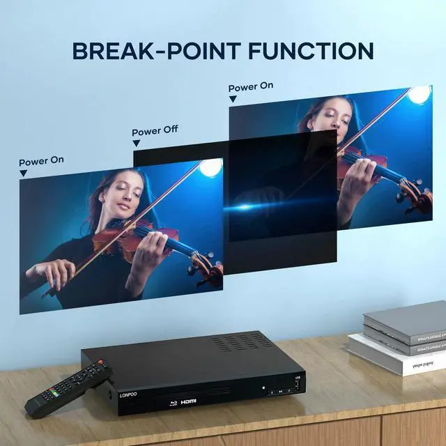 Alt view image 7 of 7 - Blu Ray Player for TV,Full HD DVD Player HDMI with Dolby Digital TrueHD/DTS | Region A Blu-ray,Region Free DVD Disc,DVD Upscaling,1080P Home Theater DVD CD Player, Support HDD and USB Playback