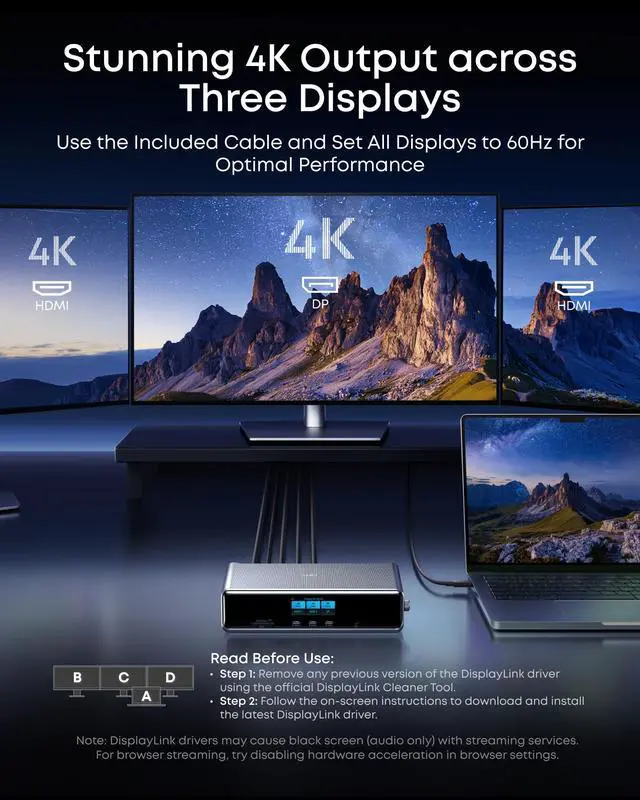 Alt view image 4 of 7 - Prime Docking Station (DL7400), 14-in-1 Triple Display, DisplayLink | 140W Max, Smart Display, Triple 4K@60Hz (2 HDMI+1 DP), for Windows Laptops (The Latest DisplayLink Driver Must Installed)