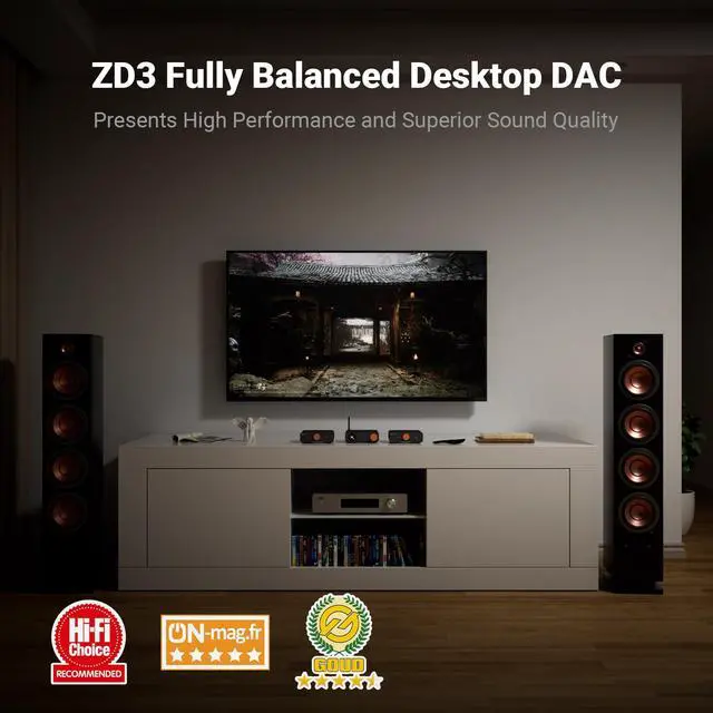 Alt view image 2 of 7 - ZD3 Desktop DAC Preamp, Fully Balanced Digital to Analog Audio Converter with ES9039Q2M for Home Stereo Amplifier, Bluetooth/USB/Optical/Coax/TV HDMI ARC Input, XLR/RCA Output with Remote
