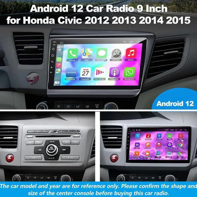Alt view image 2 of 7 - 4G+64G Car Radio for Honda Civic 2012-2015 with Wireless Carpaly & Android Auto,9 Inch IPS Touch Screen Car Stereo with GPS Navigation/Bluetooth 5.2/FM/Backup Camera/WiFi/SWC/HiFi