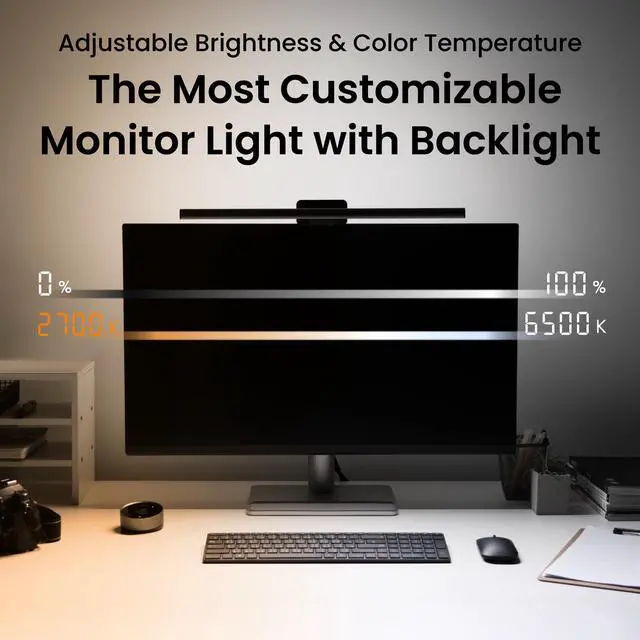 Alt view image 5 of 7 - ScreenBar Halo 2 LED Monitor Light Bar - Wireless Controller, Backlight, Motion Sensor, Adjustable Brightness/Color Temperature, Eye-Care, No Screen Glare, Fits Curved Monitor, Monitor Accessory