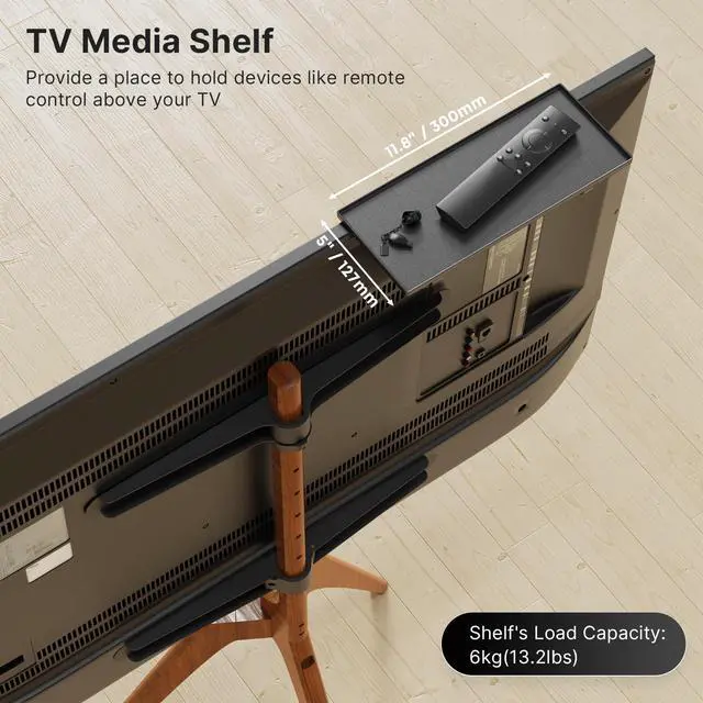 Alt view image 5 of 7 - Solid Wood Easel TV Stand for 45-65'' TVs, Hidden Cable, Walnut | Stability, Easy to Assemble, Top Shelf, Swivel, Tripod TV Stand, Max VESA 400x400, Max holds 88lbs, Living room, Corner