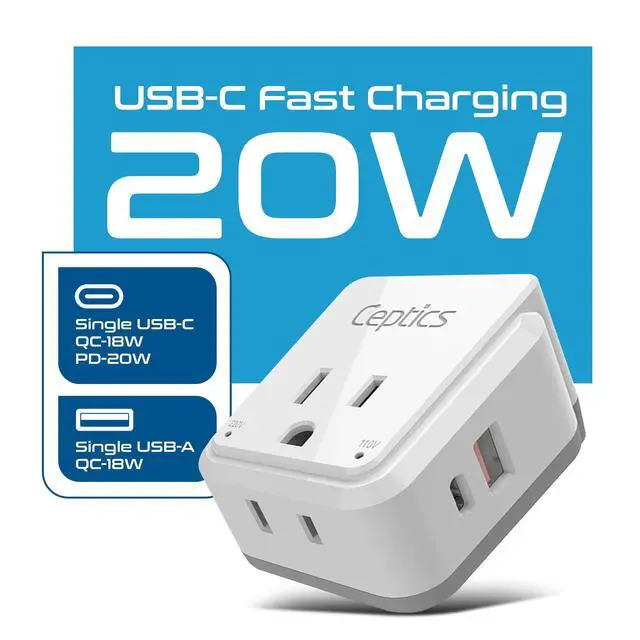 Alt view image 2 of 7 - South Africa Power Adapter Travel Set - 20W PD & QC, Fast & Safe with Dual USB & USB-C - 2 USA Outlet - Use All Over Africa, Zimbabwe, Morocco - Includes Type E/F, M, G SWadAPt Attachments