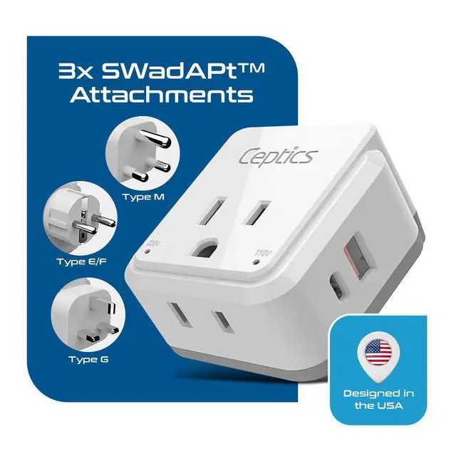 Alt view image 4 of 7 - South Africa Power Adapter Travel Set - 20W PD & QC, Fast & Safe with Dual USB & USB-C - 2 USA Outlet - Use All Over Africa, Zimbabwe, Morocco - Includes Type E/F, M, G SWadAPt Attachments