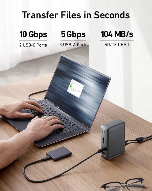 Alt view image 6 of 7 - Laptop Docking Station, 13-in-1 USB C Docking Station, Triple Display | 2 HDMI and 1 DP, 10Gbps USB-C and 5Gbps USB-A Data Ports, Ethernet, Audio, SD/TF, 85W Charging for Dell, HP, Lenovo and More