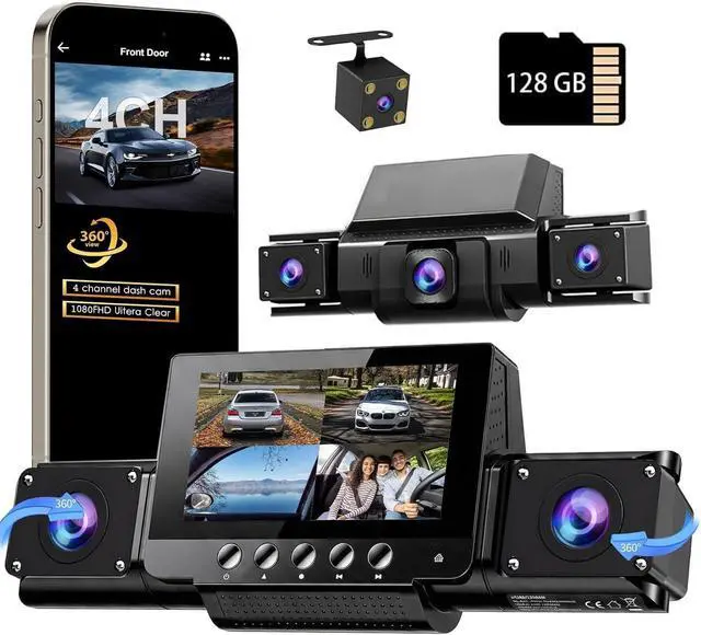 Main image of 4 Channel Dash Cam Front and Rear with 360° View for All-Round Protection, 4-Way Recording, Built-in 5G WiFi & GPS, APP Control, 8 IR LEDs, 24H Parking Monitor, G-Sensor, Free TF Card (128GB)